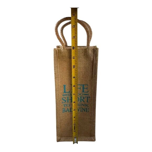 Jute Wine Tote Bag With "Life Is Too Short To Drink Bad Wine" Quote Gift Bag - Picture 5 of 7